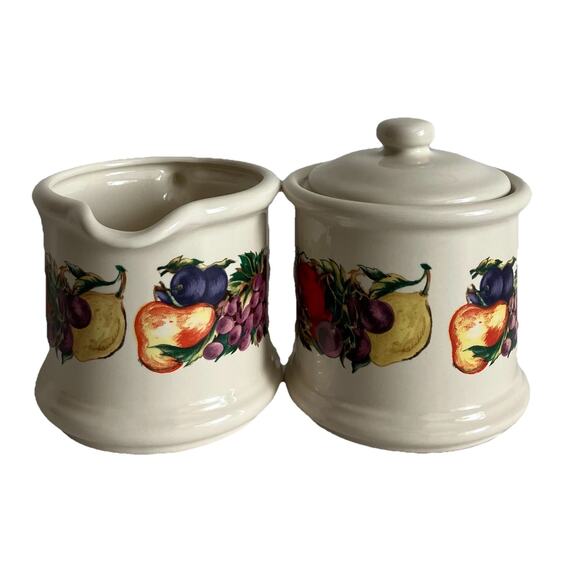 Vtg Cornucopia Small Sugar Bowl Canister w Lid and Creamer Fruit Discontinued - Picture 5 of 6